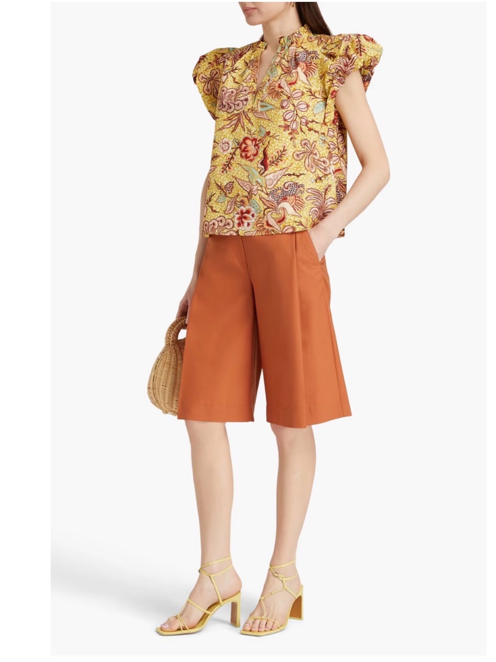 ULLA JOHNSON Evelyn printed cotton-poplin top size 0